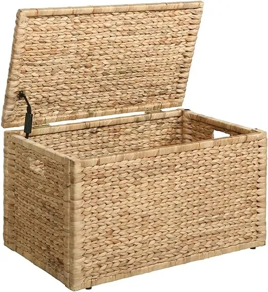 eHemco Heavy-duty Water Hyacinth Wicker Storage Trunk with Metal Frame, 30 by 17.5 by 17.5 Inches, Natural