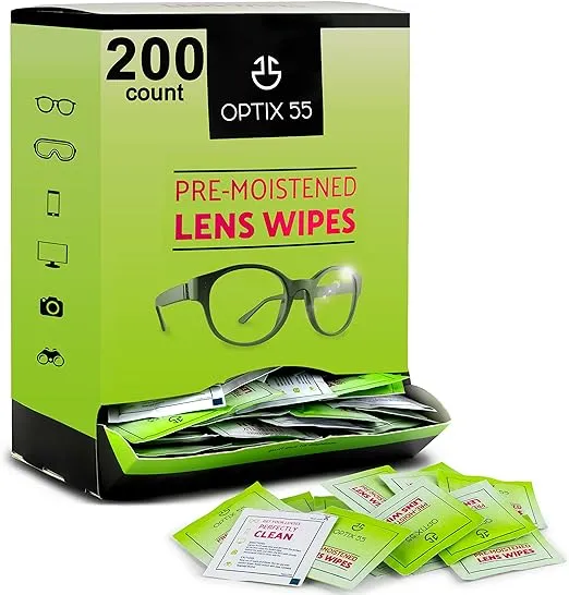 Eyeglass Cleaner Lens Wipes- 200 Pre-Moistened Individual Wrapped Eye Glasses Cleaning Wipes | Glasses Cleaner Safely Cleans Glasses, Sunglasses, Phone Screen, Electronics & Camera Lense| Streak-Free
