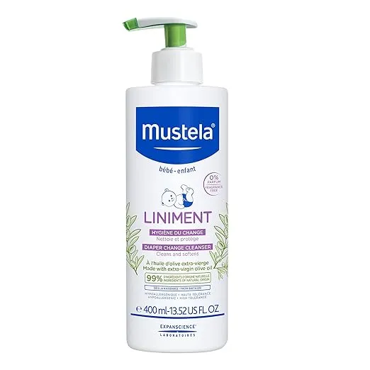 Mustela Liniment - No-Rinse Baby Cleanser for Diaper Change - with Extra Virgin Olive Oil - Fragrance-Free - 13.52 fl. Oz