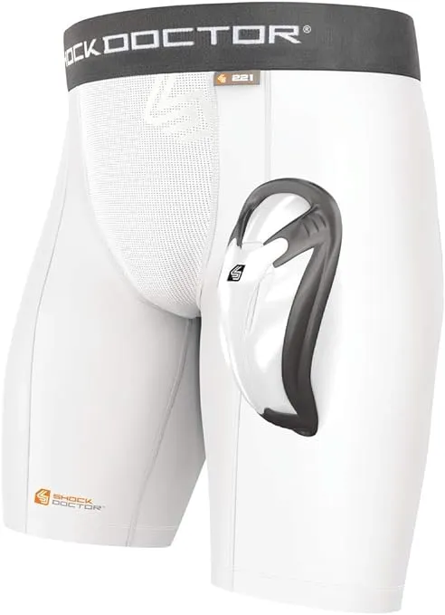 Shock Doctor Compression Shorts with Protective Bio-Flex Cup, Moisture Wicking Vented Protection, Adult Size