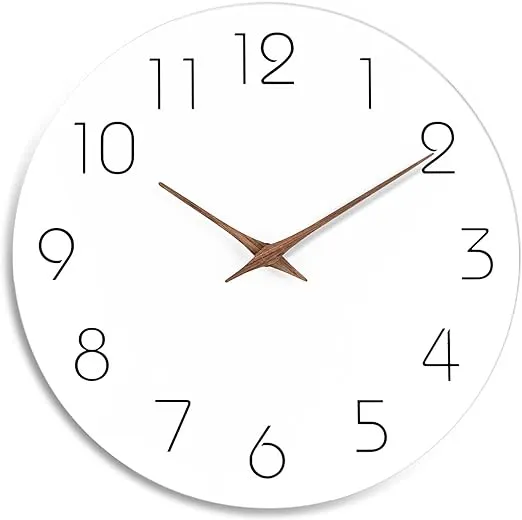 Mosewa Wall Clock 10 Inch Silent Non Ticking Wood Wall Clocks Battery Operated - Wooden White Modern Office Simple Minimalist Clock Decorative for Kitchen,Home,Bathroom,Living Room(10" White)
