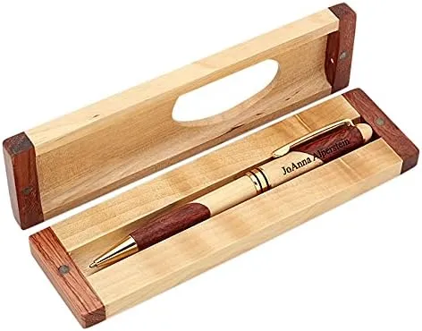 Executive Gift Shoppe Personalized Custom Wood Pen Set with Maple and Rosewood Finish Box