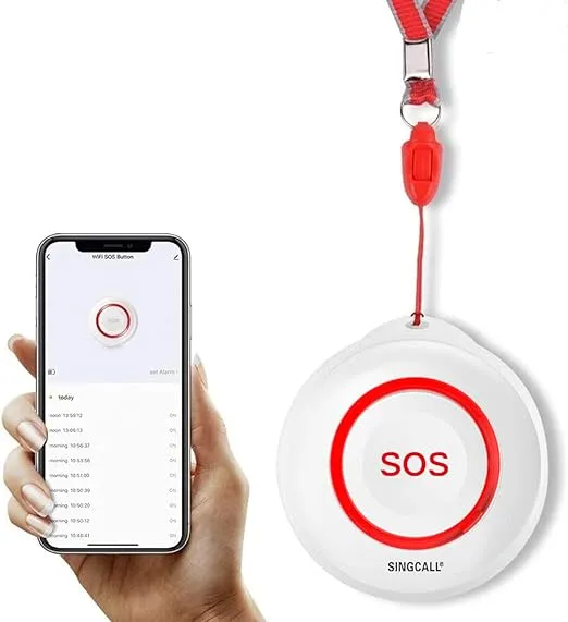 SINGCALL Caregiver Pager Panic Button Alert Button Medical Alert System Emergency Button for Elderly SOS Alarm Bell for Seniors Tuya Smart Waterproof Wireless Pager (only 2.4GHz WiFi)