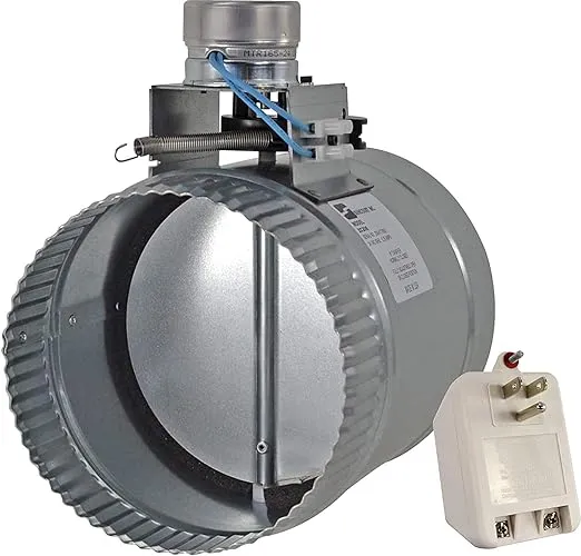 Suncourt ZoneMaster Fully Adjustable Motorized Airflow Control Zone Damper Air Duct Fan (12 inch), Usually Closed, 24 Volt Thermostat Compatibility, 24VAC/20VA Plug-in Transformer Included, Silver