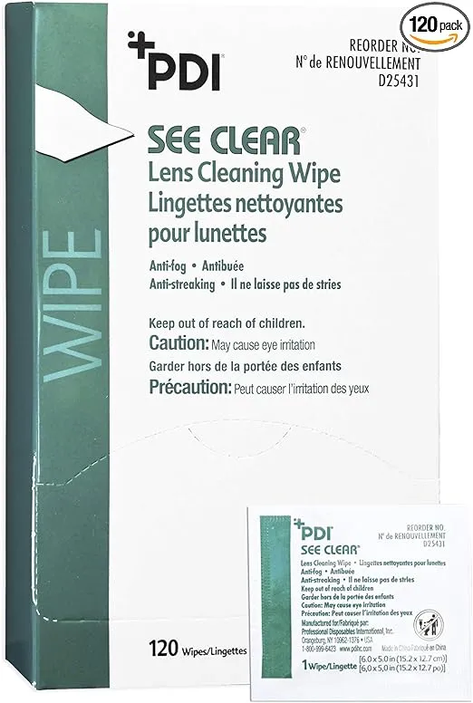 PDI Healthcare PDID19831 See Clear Lens Cleaning Wipe, Pack of 120