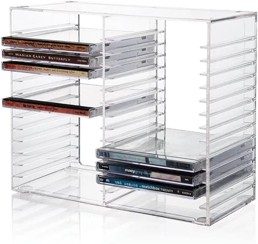 STORi Stackable Clear Plastic CD Organizer with Rubber Feet | Rectangular Jewel Cases Holder Perfect for Theatre Room | Holds up to 30 CD Cases | Made in USA