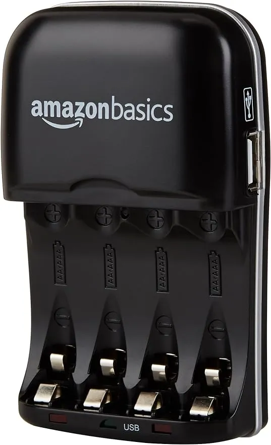 Amazon Basics Rechargeable Battery Charger for AA & AAA Nickel-Metal Hydride (NiMH) Batteries with USB Charging Port, Black