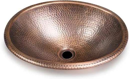 Monarch Abode Copper Handcrafted Drop-In Bathroom Vanity Sink 17" - 17 Inches (Oval) - Copper Bathroom Sinks - Copper Bowl Sink - Bathroom Drop-In Sink - Hand Hammered Oval Bathroom Vanity Sink