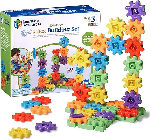 Learning Resources Gears! Gears! Gears! 100-Piece Deluxe Building Set - Ages 3+, Preschool Building Sets, Gears Toys for Kids, STEM Toys for Toddlers, Construction Toy Set