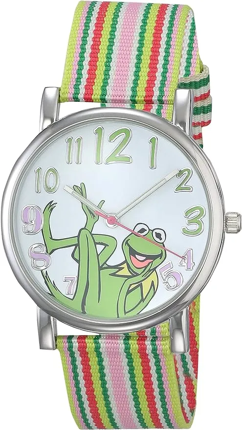 Accutime Muppets Women's MU1010 Kermit the Frog Dial Multi-Color Watch with Fabric Strap