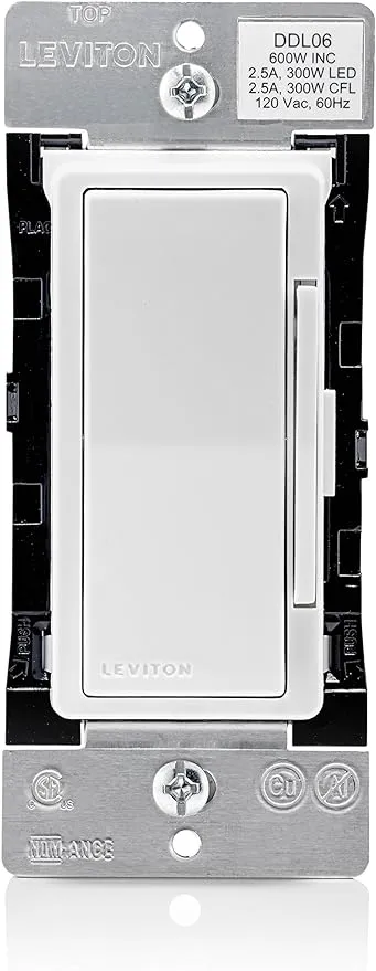 Leviton Decora Digital Dimmer Switch for Dimmable LED, Halogen and Incandescent Bulbs, DDL06-1LZ, White