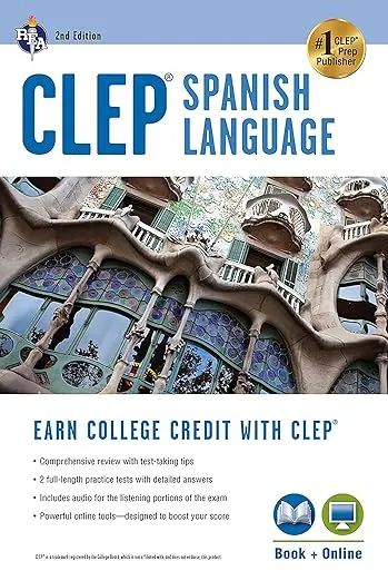 CLEP® Spanish Language: Levels 1 and 2 (Book + Online) (CLEP Test Preparation) (English and Spanish Edition)