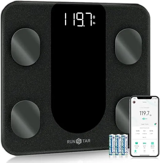RunSTAR Smart Scale for Body Weight, Digital Bathroom Scale BMI Weighing Body Fat Scale, Body Composition Monitor Health Analyzer with Smartphone App, 400 lbs - Black