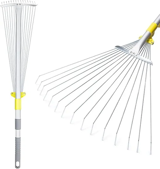 Jardineer Leaf Rake - 63 Inch Rake for Leaves, Lightweight Leaf Rakes for Lawns, Adjustable Garden Yard Rake, Metal Lawn Rake for Leaves and Grass