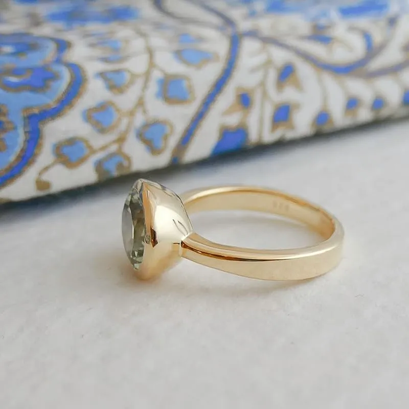 Green Amethyst Oval Cut 925 Gold Plated Sterling Silver Ring - Natural Gem Gemstone - Handmade Jewelry Gift Ideas for Women - Birthday Gift - Green Stone - Christmas Gift - Prasiolite Ring (8)