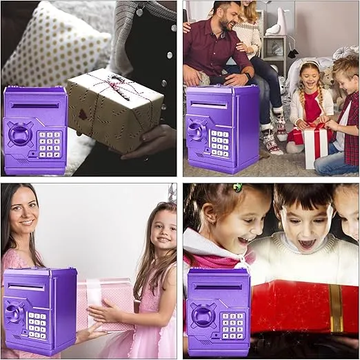 Piggy Bank Electronic Mini ATM for Kids Baby Toy, Auto Scroll Paper Money Safe Coin Banks Saving Box Password Code Lock for Children,Boys Girls Best Birthday Gift (Purple)