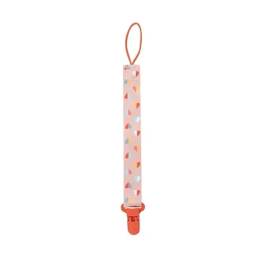 Nuby Pacifinder Baby Pacifier Clip - (2-Pack) - Pacifier Holder Clip with Convenient Hook Loop - Peach Stripes and Hearts