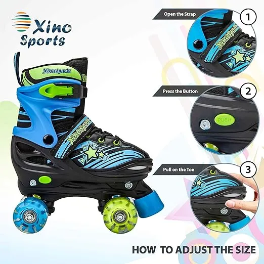 XinoSports Kids Adjustable Roller Skates for Girls & Boys with Light Up Wheels (Ages 5-20) – Roller Skates with Illuminating Wheels