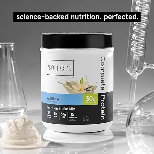 Soylent Complete Protein Powder, Vanilla, 30g Protein Shake for Muscle Growth and Recovery, BCAAs, DHA, MCT, 28 Vitamins & Minerals, Zero Sugar, Gluten Free, Vegan - 1.25lb