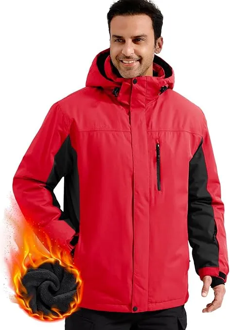 FREE SOLDIER Men's Waterproof Ski Snow Jacket Fleece Lined Warm Winter Rain Jacket with Hood Fully Taped Seams