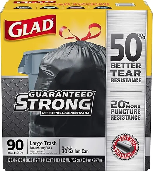Glad Large Drawstring Trash Bag, Black, 90 Count