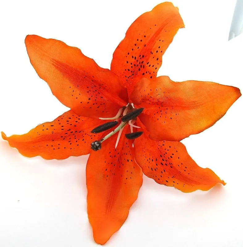 XLarge 7 1/2 inch Tropical Orange Tiger Lily Silk Flower Hair Clip