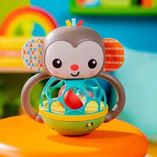 Bright Starts Grab & Giggle Monkey Light-Up Musical Rattle Toy with Easy-Grasp Oball, Ages 6 Months+, Unisex