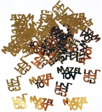 Gold Mazel Tov in Hebrew & English Confetti, Jewish Decorations for Wedding, Engagement, Bar Mitzvah, Bat Mitzvah Parties