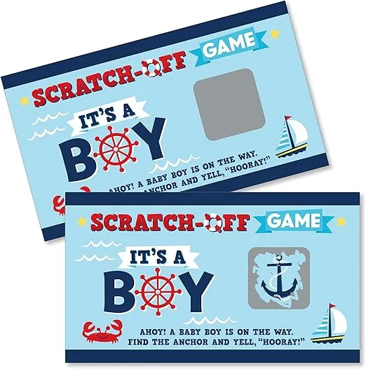 Big Dot of Happiness Ahoy It’s a Boy - Nautical Baby Shower Game Scratch Off Cards - 22 Count