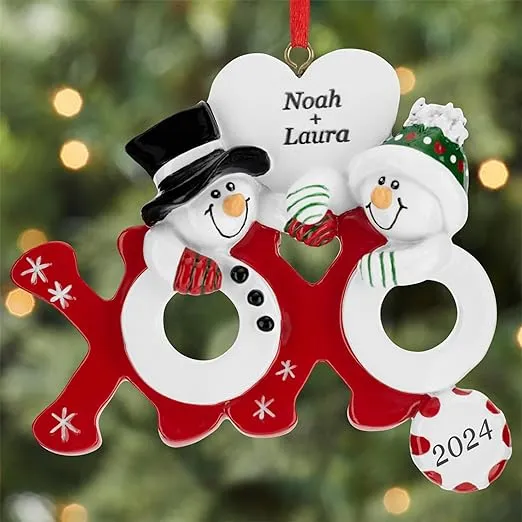 Let’s Make Memories Personalized Christmas Ornament - Hugs & Kisses Snowmen - Laser Engraved - for Couples - Shiny Resin - 2024 Christmas Ornament