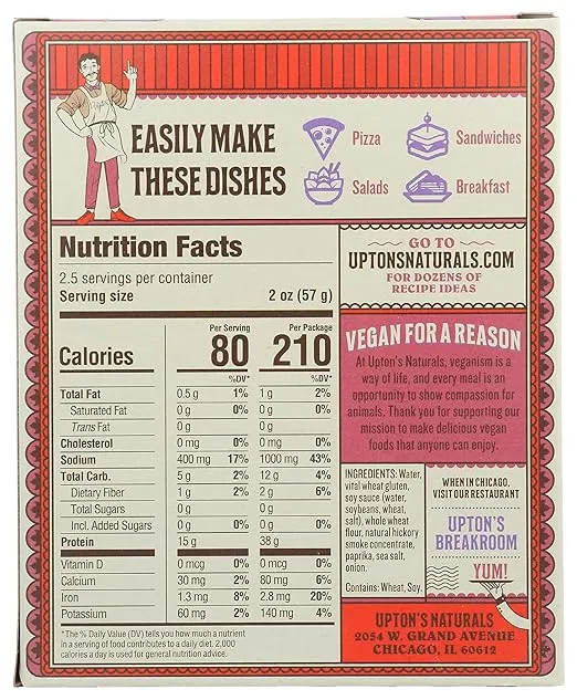 Uptons Natural Bacon Seitan, 5 Ounce (Pack of 6)