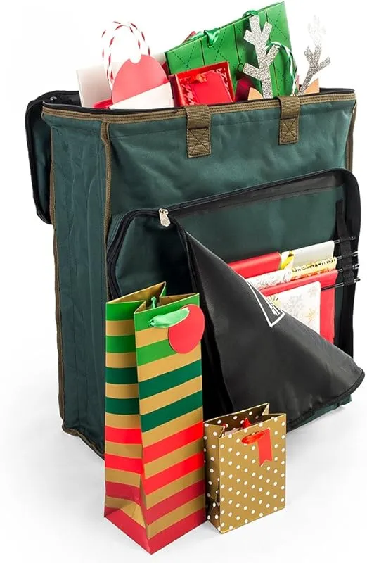 [Gift Bags with Tissue Paper Storage Bag] - Protect All of Your Tissue Paper Gift Wrap | Tiered Rods Hang Your Premium Christmas Tissue | Separated Compartments for Your Giftbags