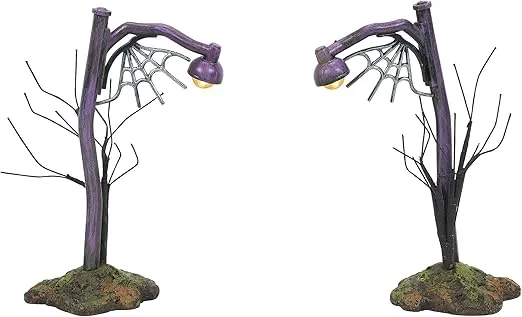 Department 56 Village Accessories Halloween Creepy Country Street Lamps Lit Figurine Set, 2 Inch, Multicolor