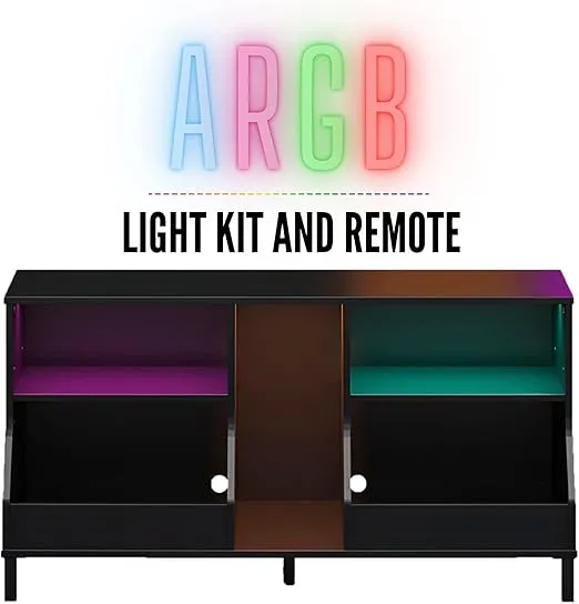 NTENSE Falcon Youth Gaming TV Stand w/ARGB LED Lights, 15.75 x 47.64 x 24.84 inches, Black