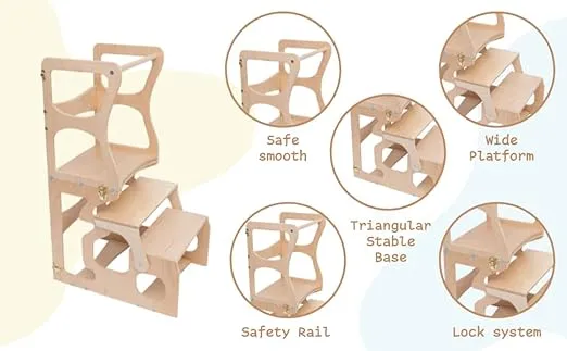 Woodandhearts Step Stool, Made in UA, Toddler Tower, Toddler Standing Tower, Toddler Stool for Kitchen, Kitchen Stool for Toddlers, Kids Kitchen Step Stool, Toddler Kitchen Stool (with Shapes)