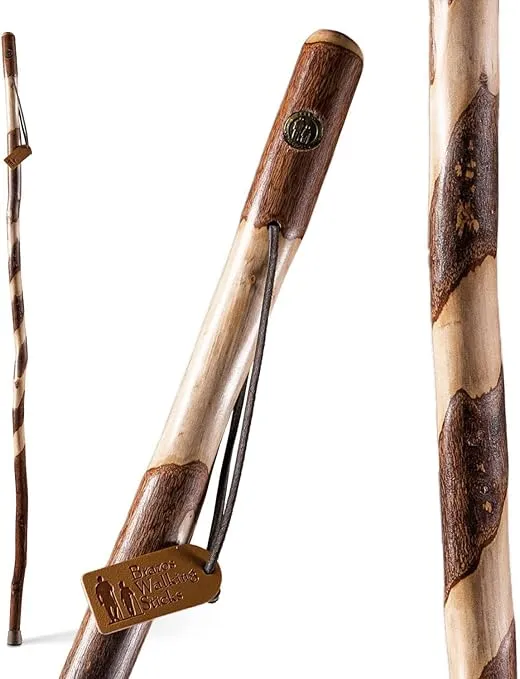 Brazos Rustic Wood Walking Stick, Twisted Sweet Gum, Traditional Style Handle, for Men & Women, Made in The USA, 55"