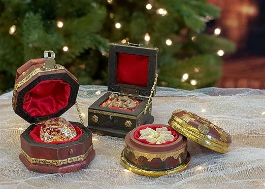 Three Kings Gifts the Original Gifts of Christmas, Decorative Trunks, Intricate Chests with Lids, Real Authentic Gold Globe, Table Top, Nativity Scene Collection, 3-Piece Set