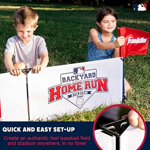 Franklin Sports MLB Kids Backyard Baseball Stadium - Kids Plastic Baseball Set with Home Run Walls, Plastic Baseball Bat, Plastic Baseballs + Throw Down Bases - 14' Fence for Backyard Diamond