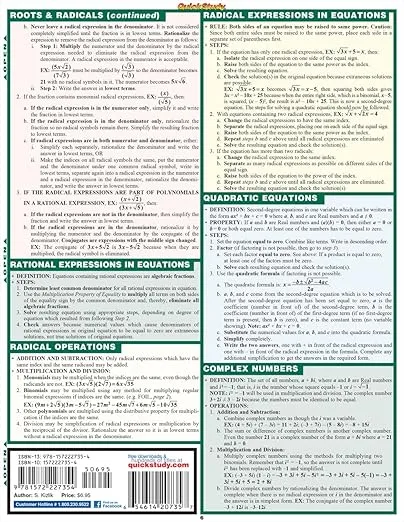 Algebra Part 1 QuickStudy Laminated Reference Guide (QuickStudy Academic)