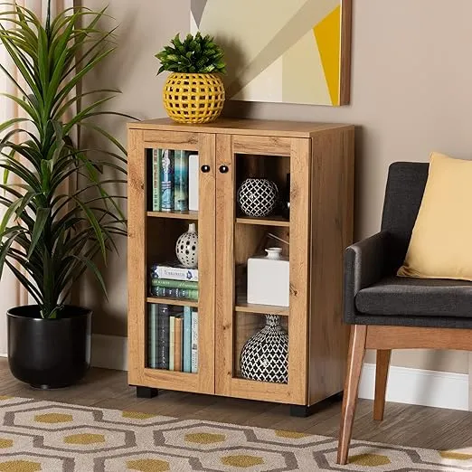 Baxton Studio Mason Storage Cabinet, Oak Brown/Black