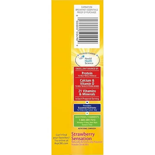 Carnation Breakfast Essentials Strawberry Sensation Complete Nutritional Drink 10 Count 1.26 oz (Pack of 5)