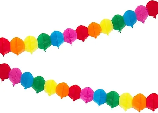 Balloon Shaped Rainbow Birthday Bunting Reusable Party Decorations for Kids, Adults, Boys, Girls | 3D Colourful Paper Garlands, Pack of 3, 3m Length - Made by Talking Tables