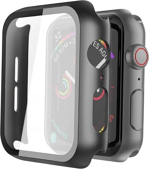 Misxi 2 Pack Hard PC Case with Tempered Glass Screen Protector Compatible with Apple Watch SE 2 (2024) SE Series 6 Series 5 Series 4 40mm- Black