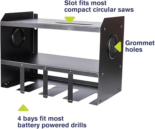 Montezuma 4-Bay Steel Power Tool Holder and Organizer Storage Rack and Shelf