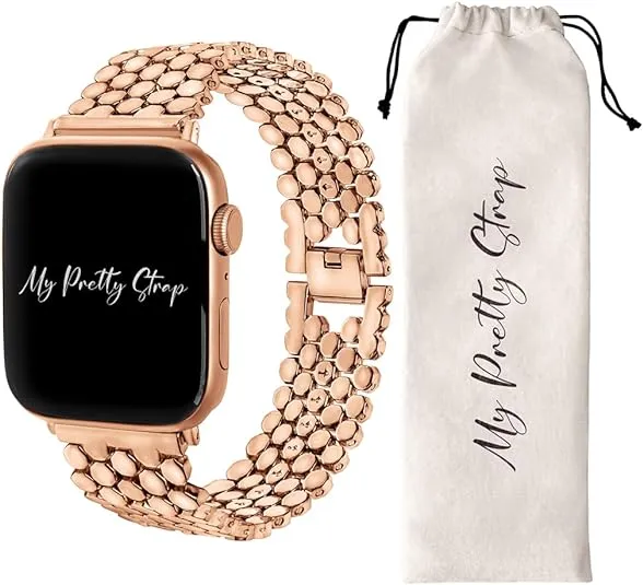 My Pretty Strap Honeycomb Band Compatible with Apple Watch 38/40/41mm or 42/44/45/46/49mm, Stainless Steel Metal Gold for Women