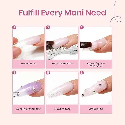 Beetles Poly Nail Gel Kit, 12 Colors Clear Jelly Glitter Nude Pink Green Purple Blue Yellow Builder Manicure Enhancement All-in-One Starter Kit with Base &Top Coat, Poly Nail Gel Liquid