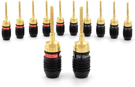 Deadbolt Flex Pin Banana Plugs for Spring Loaded Speaker Terminals, 6 Pairs Gold Plated Plugs