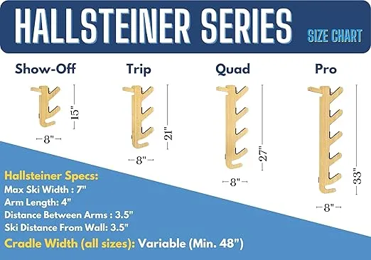 Grassracks Bamboo Ski Rack - Indoor Horizontal Ski Wall Mount Hallsteiner Series - Masterfully-Crafted Premium Indoor Ski Display Wall Hanger (4 or 5 Pairs of Skis, Bamboo)