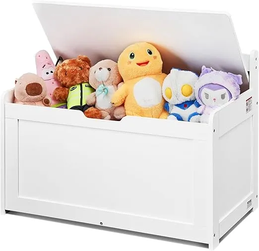 VEVOR Wooden Toy Chest for Kids, Toddler Toy Storage Box with Flip-Top Lid and Safety Hinge, 32.68 x 17.91 x 24.02 Large Kids Storage Bench for Playroom, Bedroom, Living Room or Entryway, White