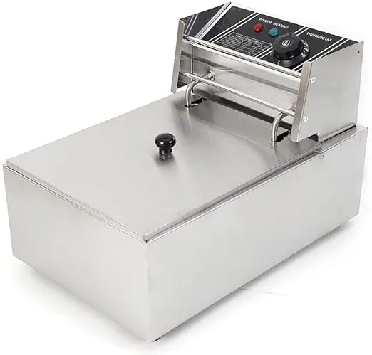 6L Commercial Electric Deep Fryer w/Basket and Steel Lid,1700W Stainless Steel Single Tank Frying Machine For Commercial Restaurant Countertop Family Food Cooking French Fries Chicken